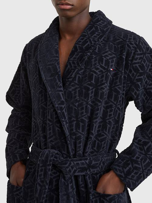 Tommy Hilfiger Original Towelling Monogram Bathrobe Pizsama Férfi Kék | TH128RUL