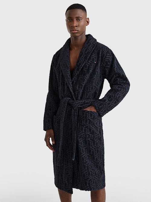 Tommy Hilfiger Original Towelling Monogram Bathrobe Pizsama Férfi Kék | TH128RUL