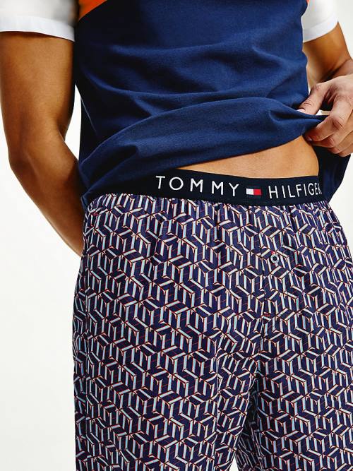 Tommy Hilfiger Original Woven Print Bottoms Pizsama Férfi Kék | TH863JWO