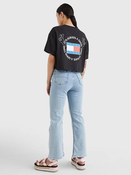 Tommy Hilfiger Oversized Cropped Slogan Póló Női Fekete | TH465GBU