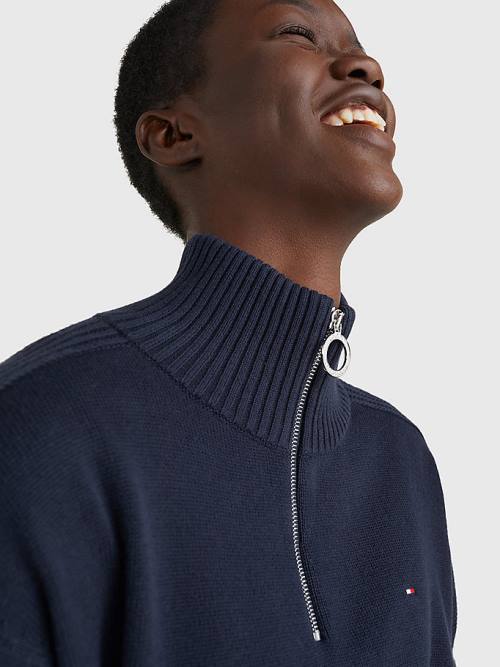 Tommy Hilfiger Oversized Half-Zip High Neck Jumper Pulóverek Női Kék | TH128EIX