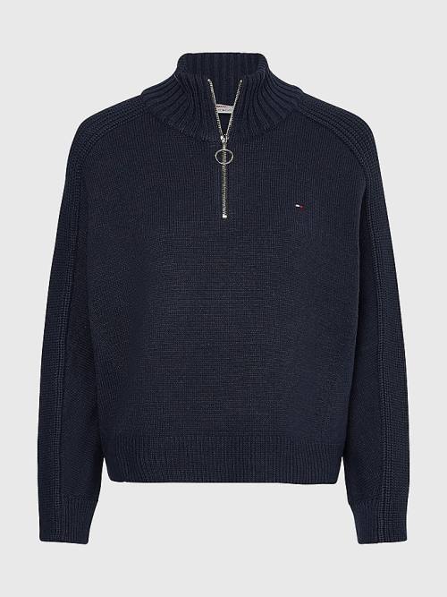 Tommy Hilfiger Oversized Half-Zip High Neck Jumper Pulóverek Női Kék | TH128EIX