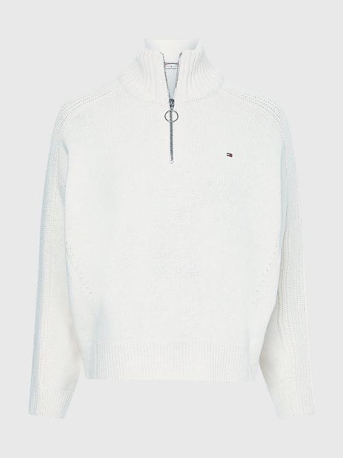 Tommy Hilfiger Oversized Half-Zip High Neck Jumper Pulóverek Női Fehér | TH283ZLT