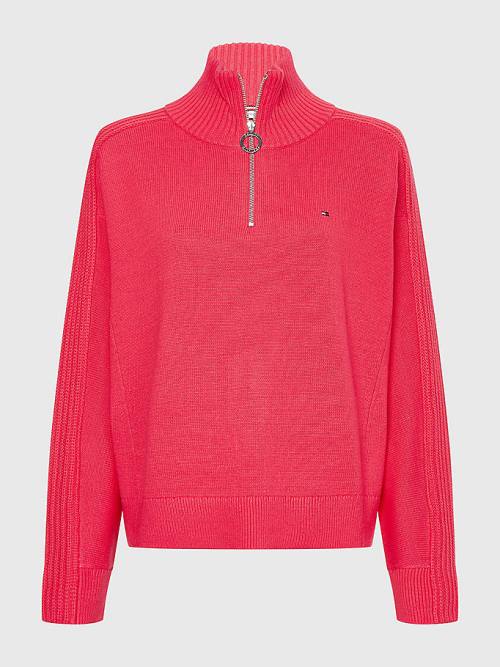 Tommy Hilfiger Oversized Half-Zip High Neck Jumper Pulóverek Női Rózsaszín | TH940SZL