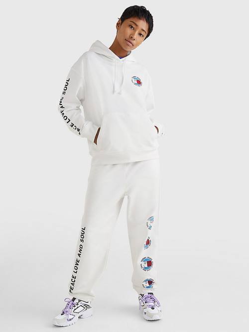 Tommy Hilfiger Oversized Peace Logo Kapucnis Pulóver Női Fehér | TH863QAU