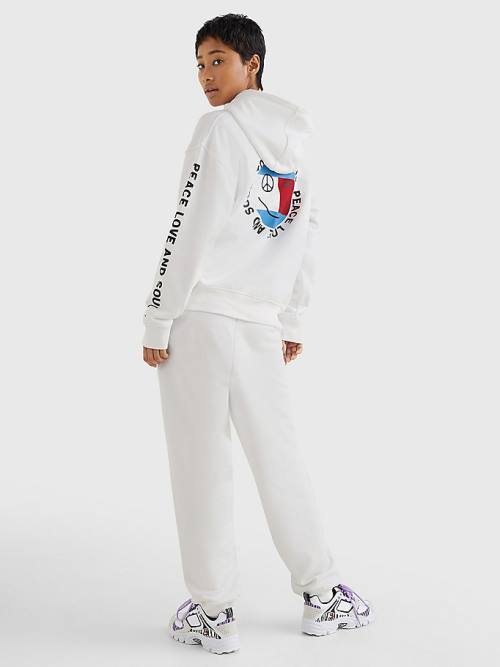 Tommy Hilfiger Oversized Peace Logo Kapucnis Pulóver Női Fehér | TH863QAU