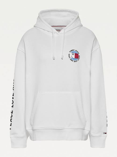 Tommy Hilfiger Oversized Peace Logo Kapucnis Pulóver Női Fehér | TH863QAU