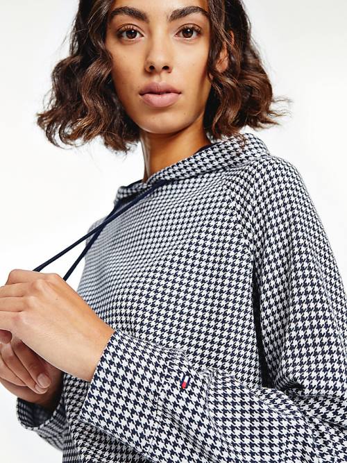 Tommy Hilfiger Pamut Houndstooth Jacquard Regular Fit Kapucnis Pulóver Női Kék | TH785PIW