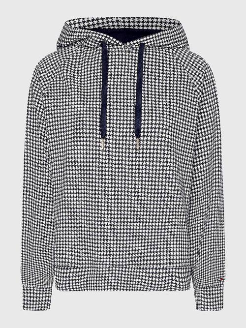 Tommy Hilfiger Pamut Houndstooth Jacquard Regular Fit Kapucnis Pulóver Női Kék | TH785PIW