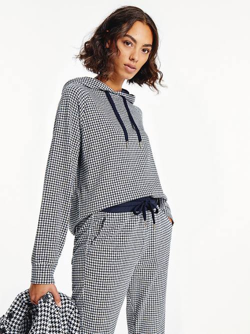 Tommy Hilfiger Pamut Houndstooth Jacquard Regular Fit Kapucnis Pulóver Női Kék | TH785PIW