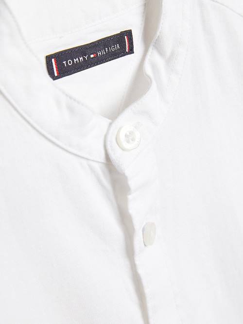 Tommy Hilfiger Pamut Linen Collarless Ingek Fiú Fehér | TH358WFR