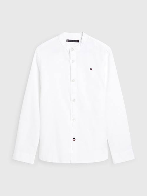 Tommy Hilfiger Pamut Linen Collarless Ingek Fiú Fehér | TH358WFR