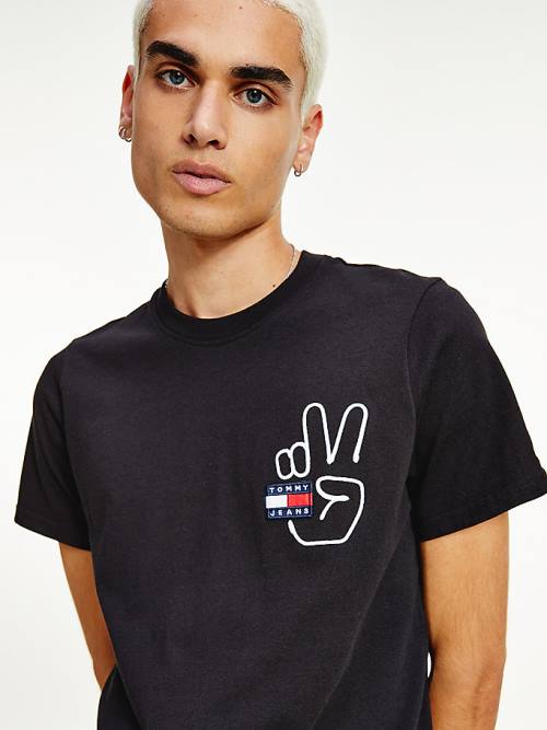 Tommy Hilfiger Peace Badge Póló Férfi Fekete | TH049ERZ