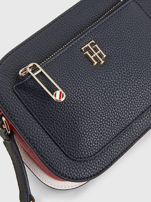 Tommy Hilfiger Pebble Grain Signature Camera Táska Női Kék | TH765QBZ