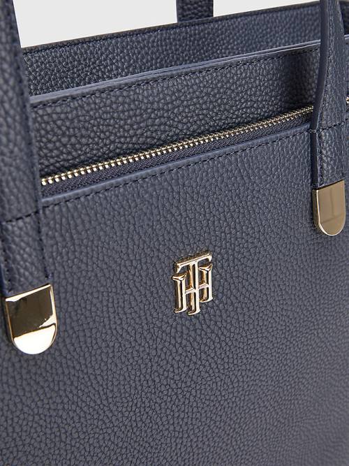 Tommy Hilfiger Pebble Grain Signature Tote Táska Női Kék | TH728SZB