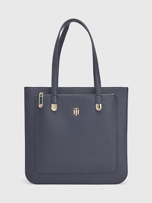 Tommy Hilfiger Pebble Grain Signature Tote Táska Női Kék | TH728SZB