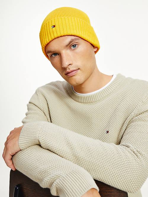 Tommy Hilfiger Pima Pamut Cashmere Cuffed Beanie Kalap Férfi Sárga | TH817TQD