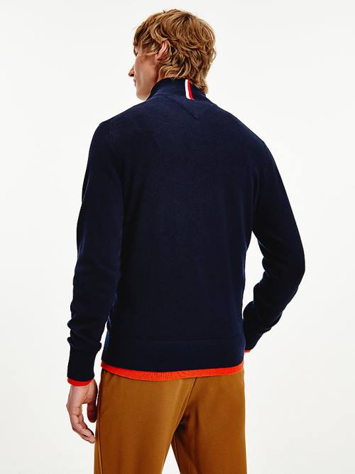 Tommy Hilfiger Pima Pamut Cashmere Half Zip Jumper Pulóverek Férfi Kék | TH183YTA