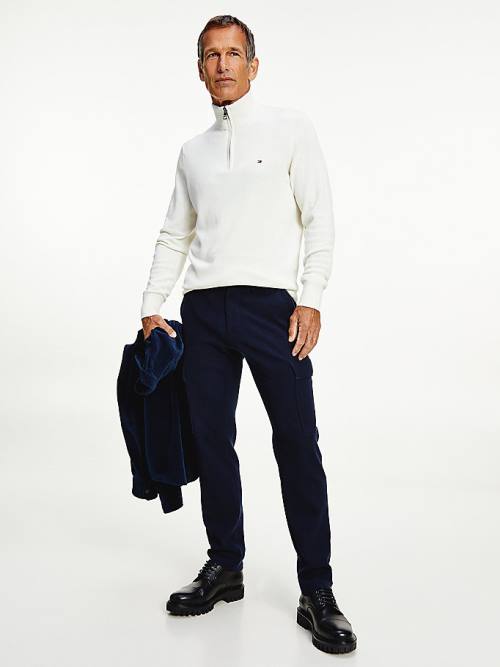 Tommy Hilfiger Pima Pamut Cashmere Half Zip Jumper Pulóverek Férfi Fehér | TH847ZWQ