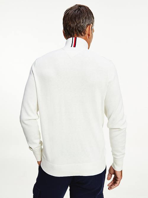 Tommy Hilfiger Pima Pamut Cashmere Half Zip Jumper Pulóverek Férfi Fehér | TH847ZWQ