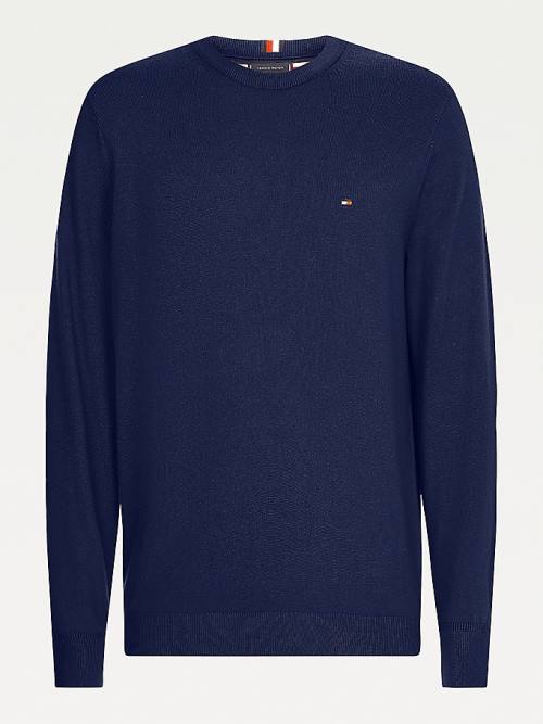 Tommy Hilfiger Pima Pamut Cashmere Jumper Pulóverek Férfi Kék | TH294LKT