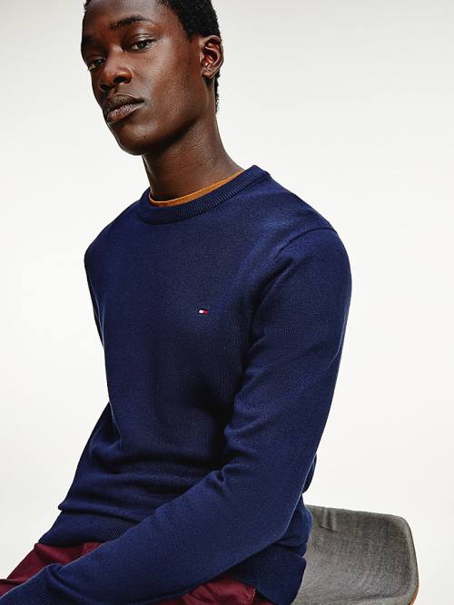 Tommy Hilfiger Pima Pamut Cashmere Jumper Pulóverek Férfi Kék | TH294LKT