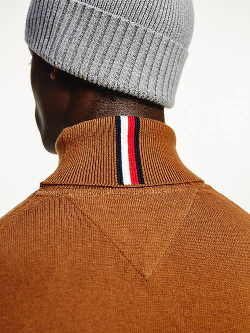 Tommy Hilfiger Pima Pamut Cashmere Roll Neck Jumper Pulóverek Férfi Barna | TH014EFX