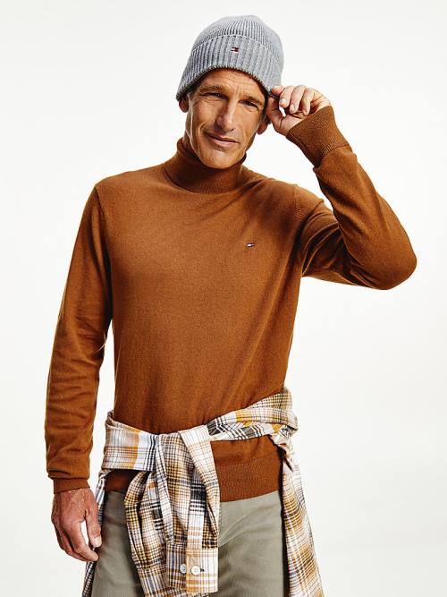 Tommy Hilfiger Pima Pamut Cashmere Roll Neck Jumper Pulóverek Férfi Barna | TH014EFX