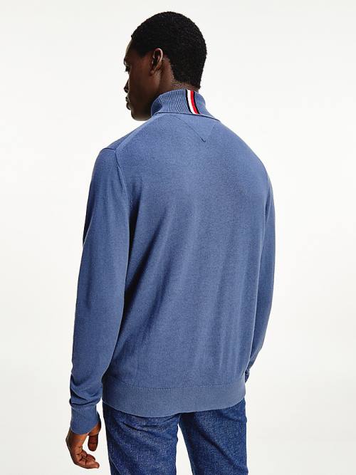 Tommy Hilfiger Pima Pamut Cashmere Roll Neck Jumper Pulóverek Férfi Kék | TH174KPD