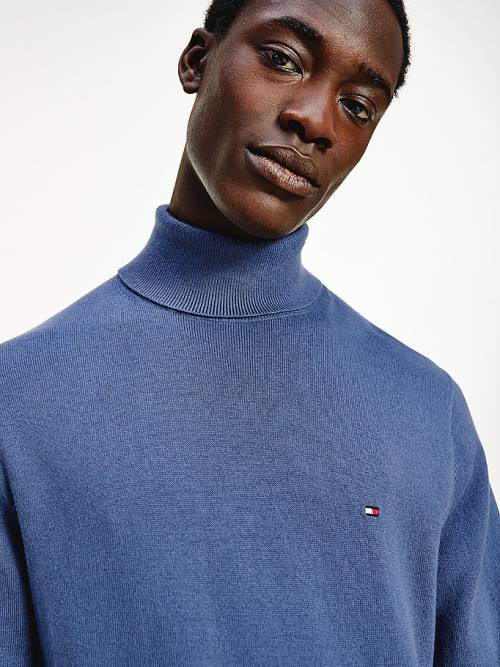 Tommy Hilfiger Pima Pamut Cashmere Roll Neck Jumper Pulóverek Férfi Kék | TH174KPD