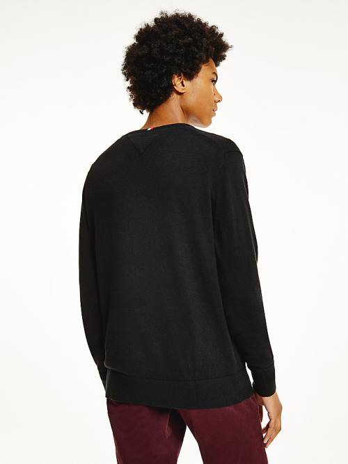 Tommy Hilfiger Pima Pamut Cashmere V-Neck Jumper Pulóverek Férfi Fekete | TH203AYB