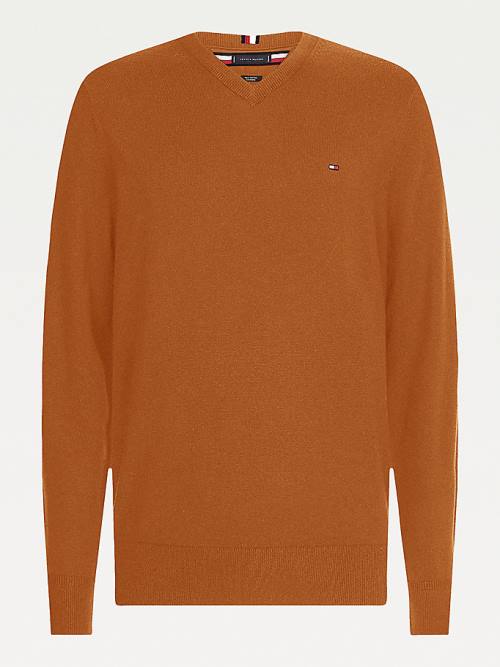 Tommy Hilfiger Pima Pamut Cashmere V-Neck Jumper Pulóverek Férfi Barna | TH619NVU