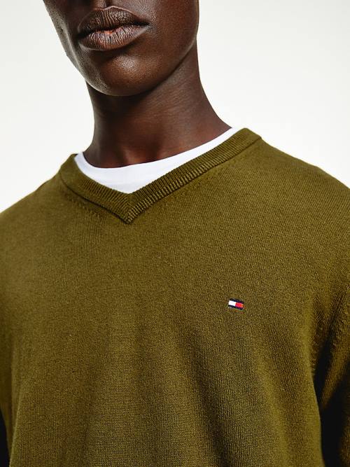 Tommy Hilfiger Pima Pamut Cashmere V-Neck Jumper Pulóverek Férfi Barna | TH875ZRF