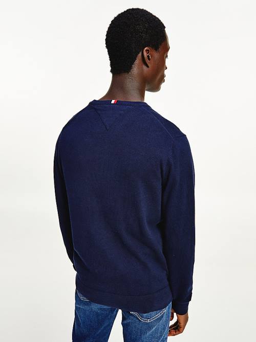 Tommy Hilfiger Pima Pamut Cashmere V-Neck Jumper Pulóverek Férfi Kék | TH964SCR