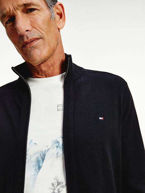 Tommy Hilfiger Pima Pamut Cashmere Zip-Thru Cardigan Pulóverek Férfi Fekete | TH234MRY