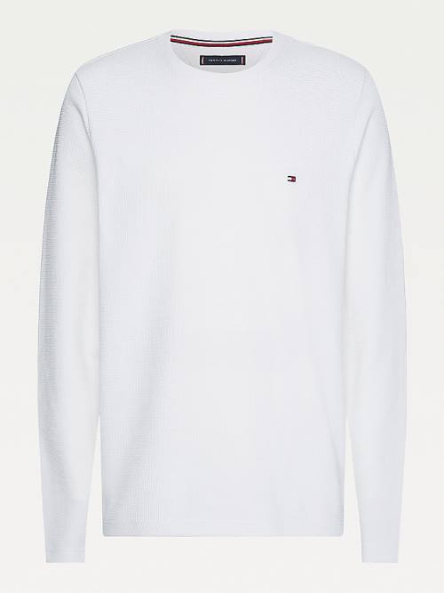 Tommy Hilfiger Pique Waffle Knit Long Sleeve Póló Férfi Fehér | TH061UYN