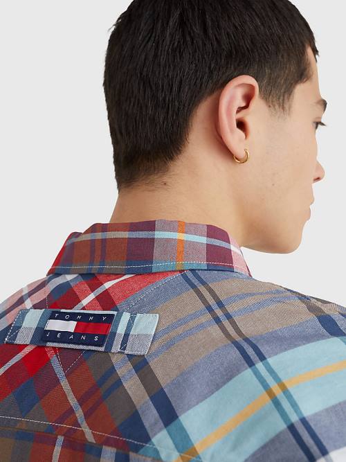 Tommy Hilfiger Plaid Check Organic Oxford Pamut Ingek Férfi Kék | TH815TXQ