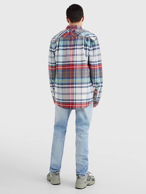 Tommy Hilfiger Plaid Check Organic Oxford Pamut Ingek Férfi Kék | TH815TXQ