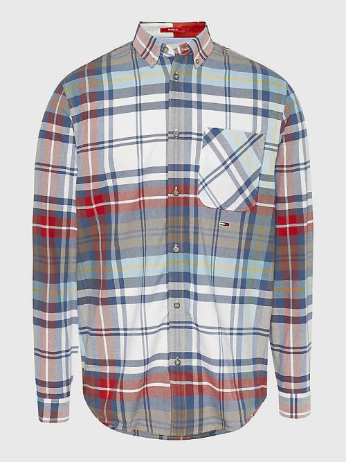 Tommy Hilfiger Plaid Check Organic Oxford Pamut Ingek Férfi Kék | TH815TXQ