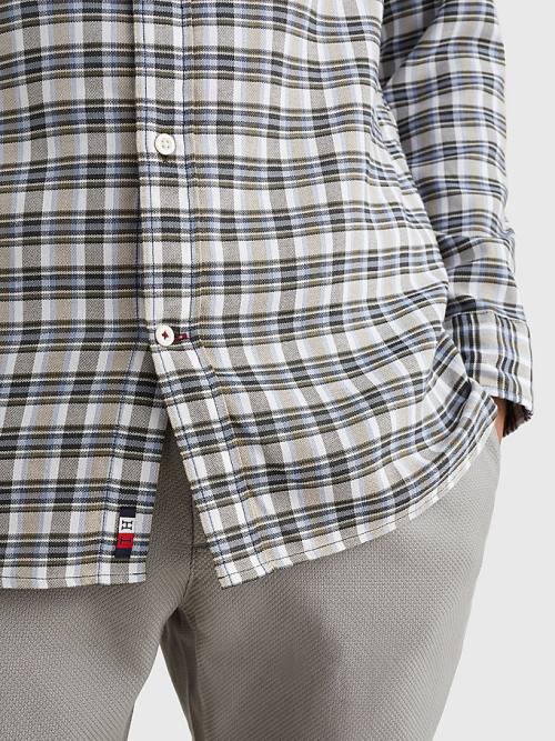 Tommy Hilfiger Plaid Check Slim Fit Oxford Ingek Férfi Zöld | TH813BFU