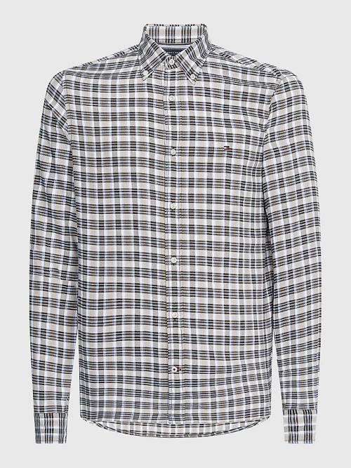 Tommy Hilfiger Plaid Check Slim Fit Oxford Ingek Férfi Zöld | TH813BFU