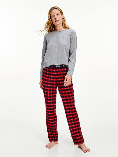 Tommy Hilfiger Plaid Stretch Flannel Set Pizsama Női Piros | TH812FDV