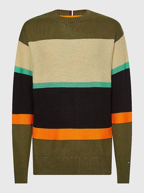 Tommy Hilfiger Plus Colour-Blocked Mixed Knit Jumper Pulóverek Férfi Khaki | TH896JER