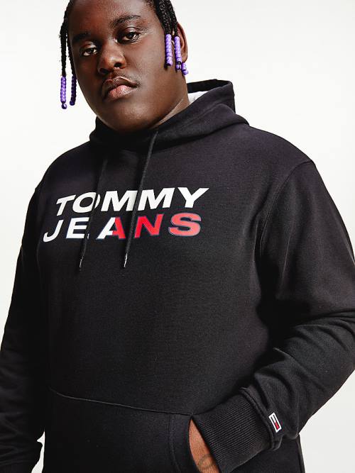 Tommy Hilfiger Plus Essential Logo Kapucnis Pulóver Férfi Fekete | TH630EPZ