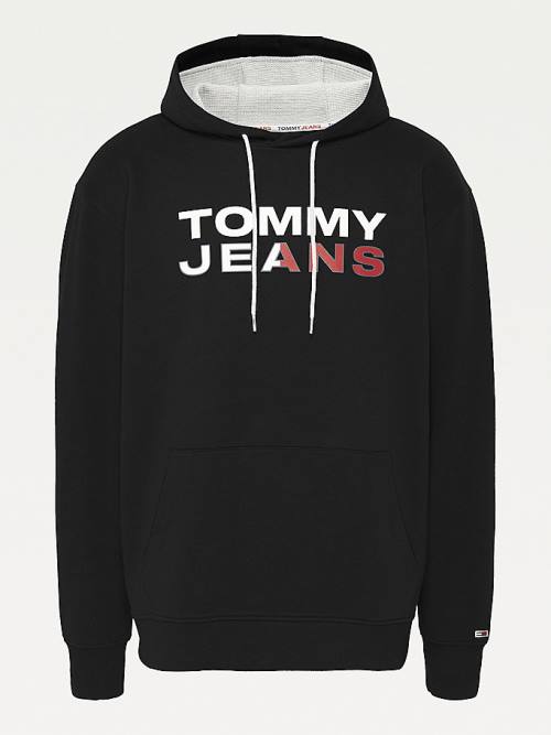 Tommy Hilfiger Plus Essential Logo Kapucnis Pulóver Férfi Fekete | TH630EPZ