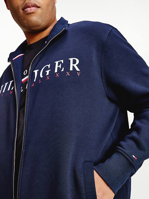 Tommy Hilfiger Plus Flex Fleece Logo Zip-Thru Pulóver Férfi Kék | TH934NAI