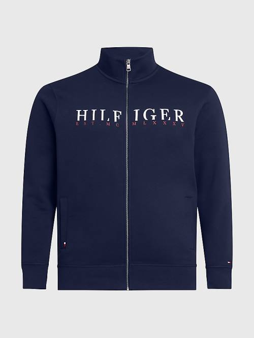 Tommy Hilfiger Plus Flex Fleece Logo Zip-Thru Pulóver Férfi Kék | TH934NAI