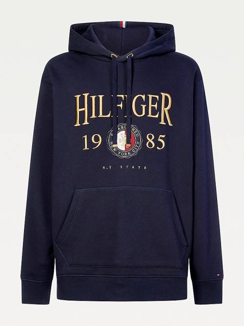 Tommy Hilfiger Plus Icons Logo Embroidery Relaxed Fit Kapucnis Pulóver Férfi Kék | TH758OYM