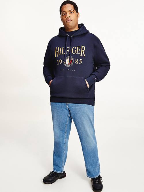 Tommy Hilfiger Plus Icons Logo Embroidery Relaxed Fit Kapucnis Pulóver Férfi Kék | TH758OYM