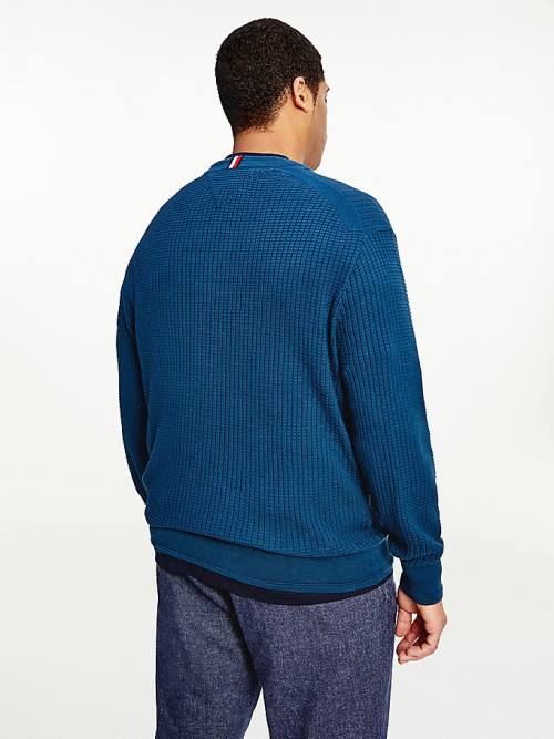 Tommy Hilfiger Plus Knitted Grid Check Crew Neck Jumper Pulóverek Férfi Kék | TH216EFT